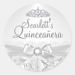 Pretty Tiara & Bow Silver Quinceanera Sticker
