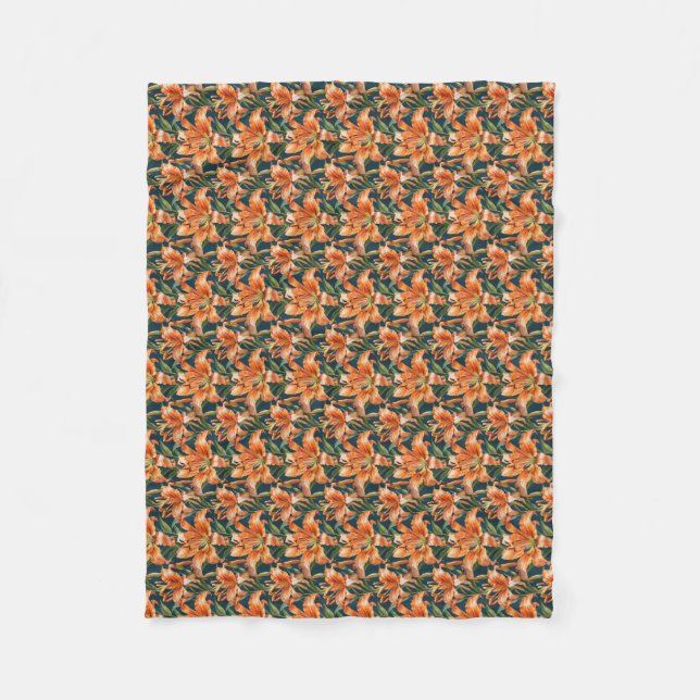 Pretty Tiger Lily Floral  Fleece Blanket (Front)