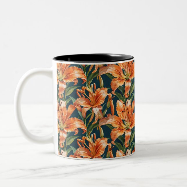 Pretty Tiger Lily Floral  Two-Tone Coffee Mug (Left)