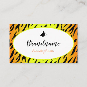 Pretty Tiger Pattern Cute Butterfly Round Frame Business Card