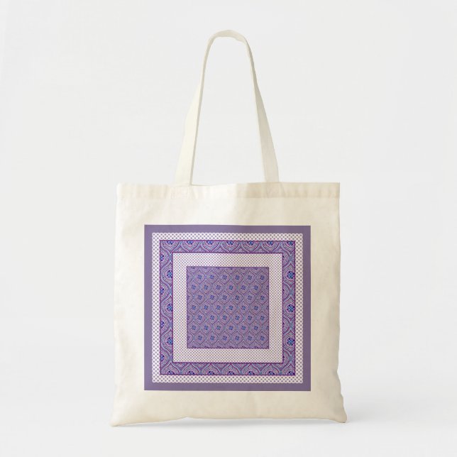 Pretty Tote Bag: Mauve, White Ogees and Polkas Bag (Front)