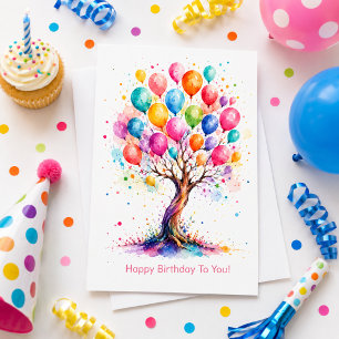 Pretty Tree and Balloon Birthday Card