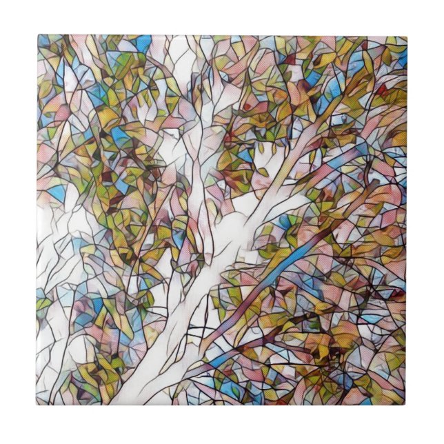 Pretty Tree Of Life Stained Glass Photomanipulatio Ceramic Tile (Front)