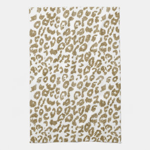 Pretty trendy faux gold glitter leopard print tea towel