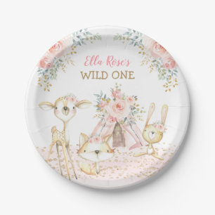Pretty Tribal Woodland Animals Wild One Birthday Paper Plate