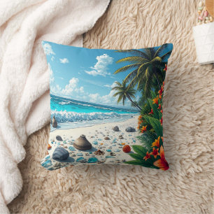 Pretty Tropical Beach Scene Coastal   Cushion