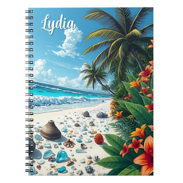 Pretty Tropical Beach Scene Coastal  Personalised Notebook (Front)