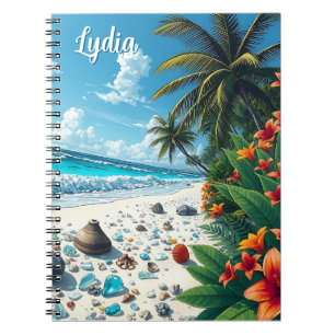 Pretty Tropical Beach Scene Coastal Personalized Notebook