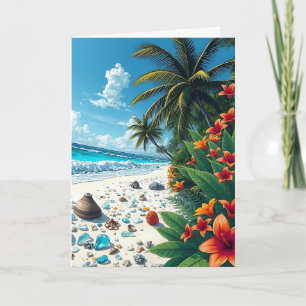 Pretty Tropical Beach Scene Happy Anniversary Card