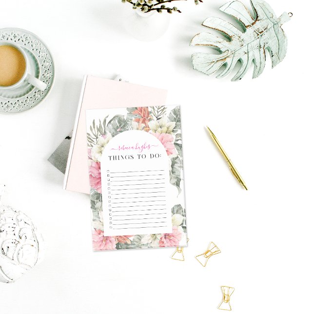 Pretty Tropical Floral Greenery | Monogram Post-it Notes (Creator Uploaded)