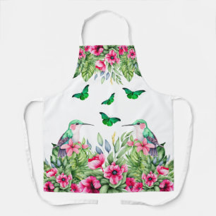 Pretty Tropical Floral Hummingbirds & Butterflies Apron