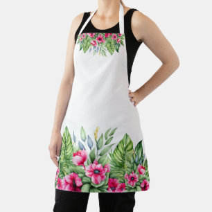 Pretty Tropical Florals White Background Apron