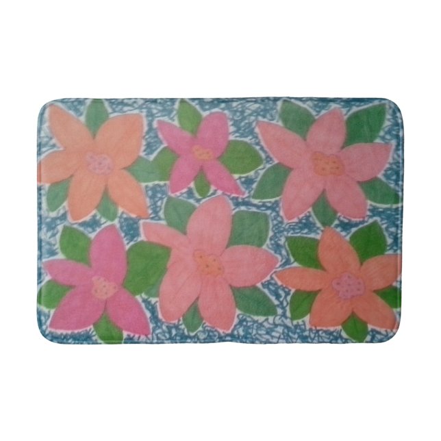 Pretty Tropical Flower Pattern Bath Mat (Front)