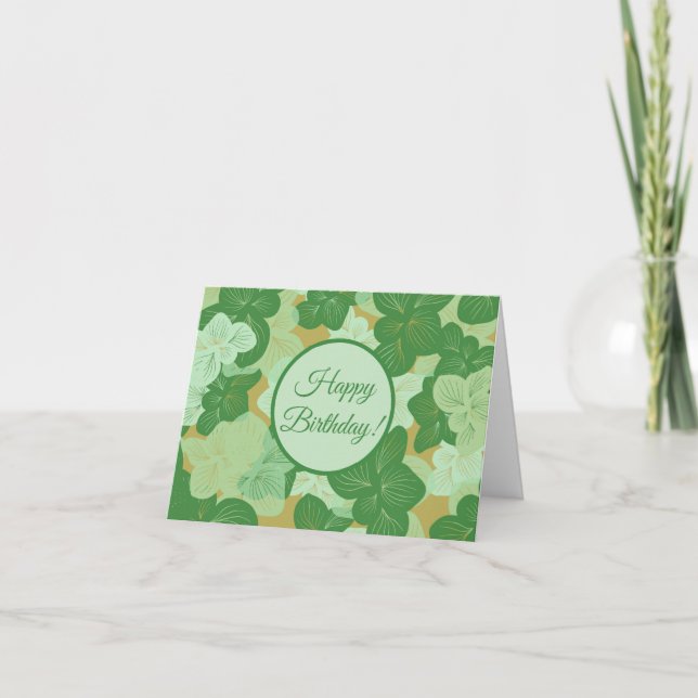 Pretty Tropical Green Leaves Birthday Card (Front)