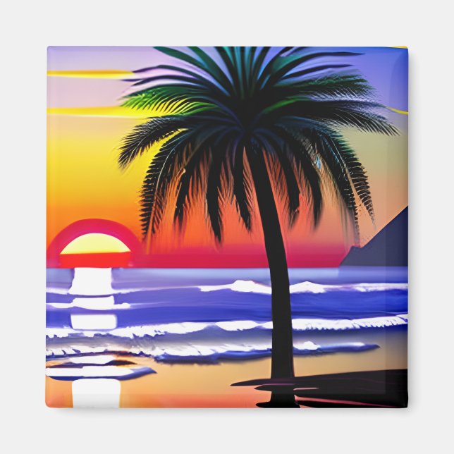Pretty Tropical Palm Tree and Sunset Magnet (Front)