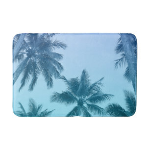 Pretty Tropical Palm Trees Teal Gradient Bath Mat