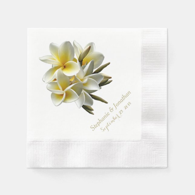 Pretty Tropical Plumeria Wedding Reception Napkins (Front)