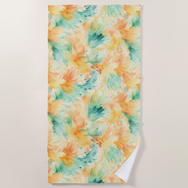 Pretty Tropical Teal Orange Cream  Beach Towel (Front)