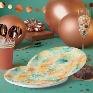 Pretty Tropical Teal Orange Cream  Paper Plate