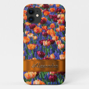 Pretty tulip flower field personalised iPhone 11 case