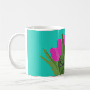 Pretty Tulip Flower Modern Illustration + Name Coffee Mug