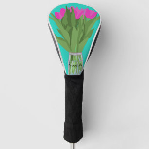 Pretty Tulip Flower Modern Illustration + Name Golf Head Cover