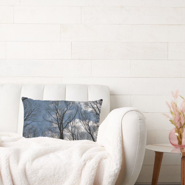 Pretty Tulip Poplar Trees Cloudy Sky Lumbar Cushion (Couch)