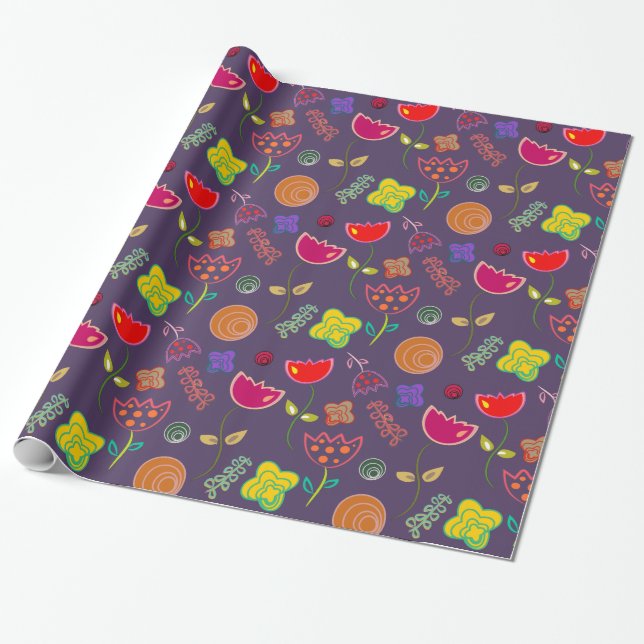 Pretty Tulips and Flowers Gift Wrap (Unrolled)