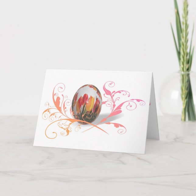 Pretty Tulips Easter Egg Holiday Card (Front)