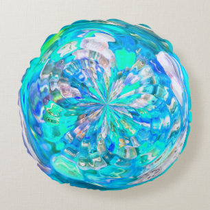 Pretty Turquoise Blue Glass Effect Circle Round Cushion