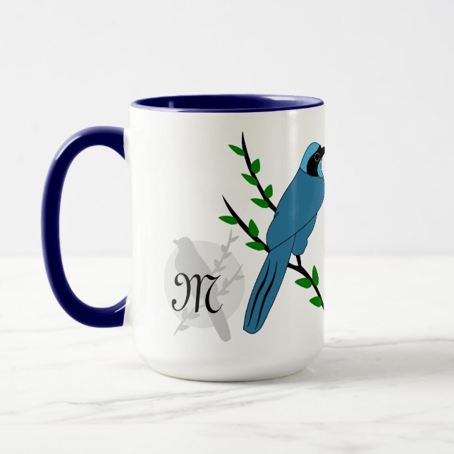 Pretty Turquoise Jay Bird Monogram Mug (Left)