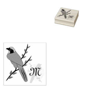 Pretty Turquoise Jay Bird Monogram Rubber Stamp