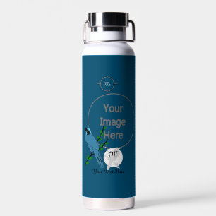 Pretty Turquoise Jay Bird Monogram Water Bottle