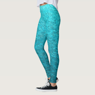 Pretty Turquoise Leaves Leggings