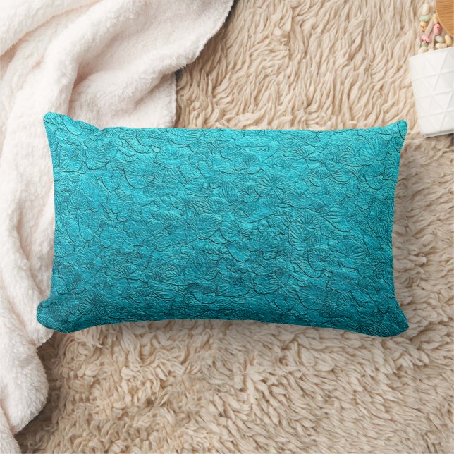 Pretty Turquoise Leaves Lumbar Cushion (Blanket)