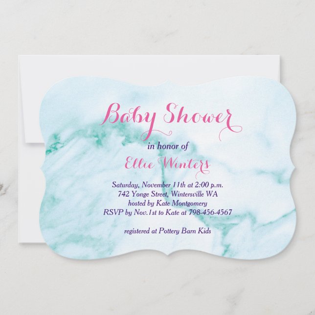 Pretty Turquoise Marble Baby Shower Invitation (Front)