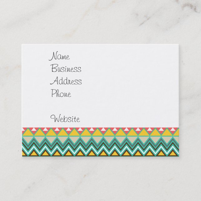 Pretty Turquoise Yellow Pink Native American Print Business Card (Front)