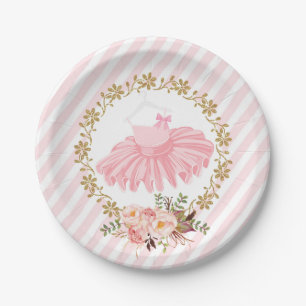 Pretty Tutu Ballerina Pink Gold Ballet Paper Plate