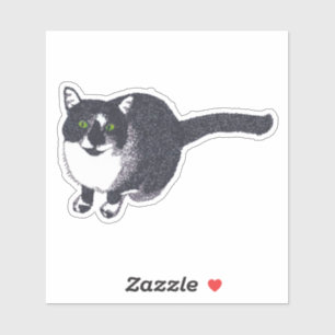 Pretty Tuxedo Cat in Black and White Vinyl Sticker