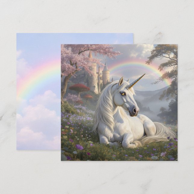Pretty Unicorn, Castle and Rainbow  Card (Front/Back)