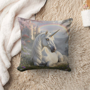 Pretty Unicorn, Castle and Rainbow  Cushion