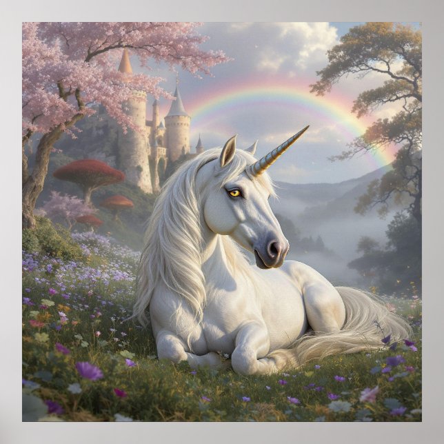 Pretty Unicorn, Castle and Rainbow  Poster (Front)