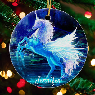 Pretty Unicorn Christmas Tree Ornament Name & Date