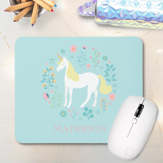 Pretty Unicorn & Flowers Personalised Mouse Pad (Creator Uploaded)