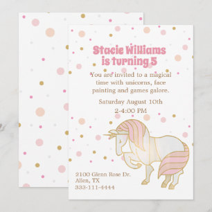 Pretty Unicorn Girl's Birthday Invitation
