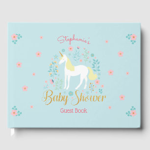 Pretty Unicorn Gold Glitter Baby Shower Guest Book
