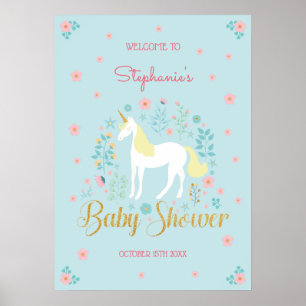 Pretty Unicorn Gold Glitter Baby Shower Poster
