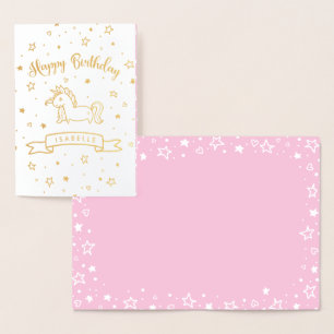 Pretty Unicorn Gold & Pink Happy Birthday - Name Foil Card