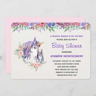 Pretty Unicorn Mum & Baby Watercolor Baby Shower Invitation