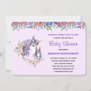 Pretty Unicorn Mum & Baby Watercolor Baby Shower Invitation